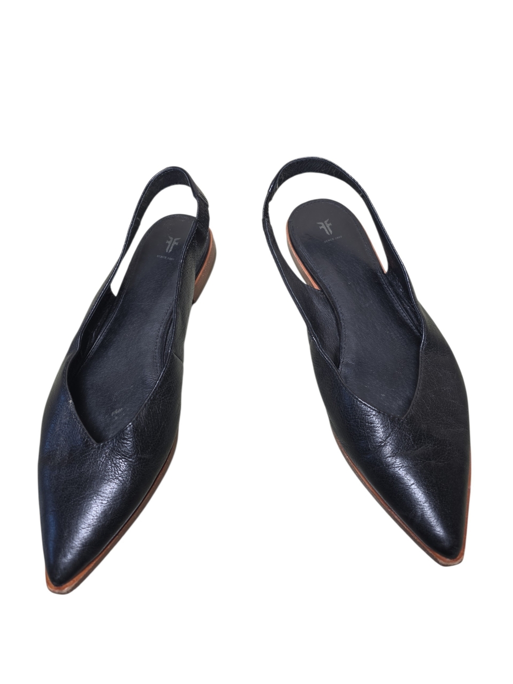 Frye Black Leather Pointed Slingback Flats